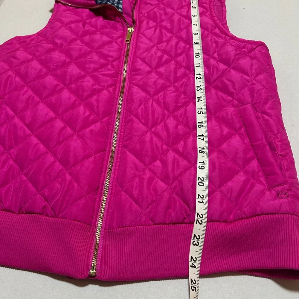 Crown & Ivy Womens Hot Pink Quilted Puffer Vest Gingham Lining Size‎ M Full Zip